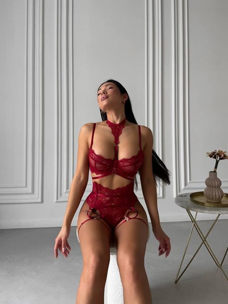 Соблазнительный комплект из кружева, винный 543/29-S фото